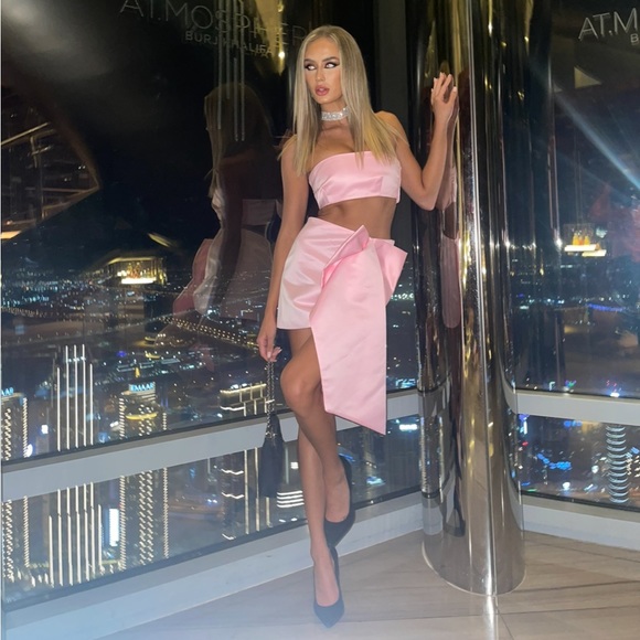 Zara pink bow detail set skirt & bandeau top - Picture 3 of 3